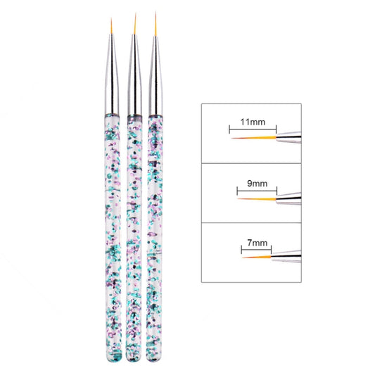 3pcs / Set Nail Art Brush Tool Acrylic Nail Crystal Carving Phototherapy Drawing Pen(Silver Tube) by bashfashion