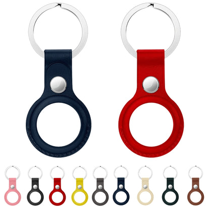 Anti-scratch Top-layer Cowhide Leather Protective Cover with Hanging Buckle for AirTag(Black) by bashfashion