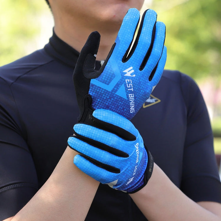 WEST BIKING YP0211216 Riding Gloves Bike Shock Absorption Touch Screen Full Finger Glove, Size: L(Blue) by WEST BIKING