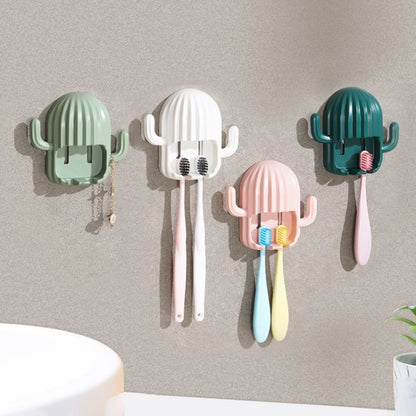 Fun Cactus Toothbrush Holder Punch-Free Multifunctional Drain Bathroom Storage Hook,Random Color Delivery by bashfashion