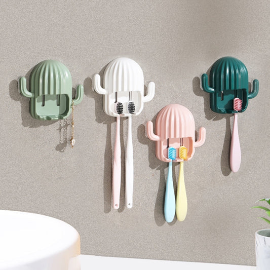 Fun Cactus Toothbrush Holder Punch-Free Multifunctional Drain Bathroom Storage Hook,Random Color Delivery by bashfashion