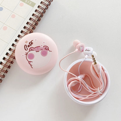 2 Pairs Heavy Bass Wired Headset Mobile Phone Universal Headset with Storage Box & Microphone(Pink Rat + Storage Box) by bashfashion