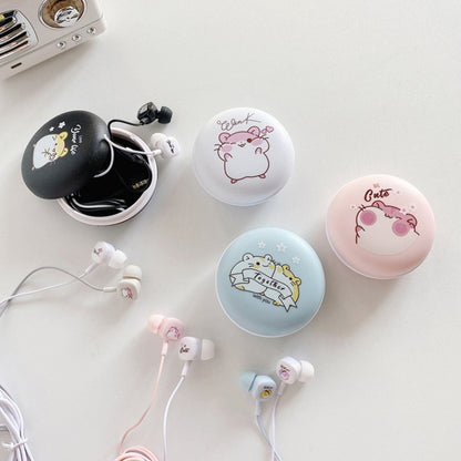 2 Pairs Heavy Bass Wired Headset Mobile Phone Universal Headset with Storage Box & Microphone(Blue Rat + Storage Box) by bashfashion