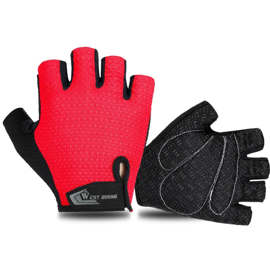 WEST BIKING YP0211218 Cycling Breathable Short Gloves Non-Slip Half Finger Gloves, Size: L(Red) by WEST BIKING