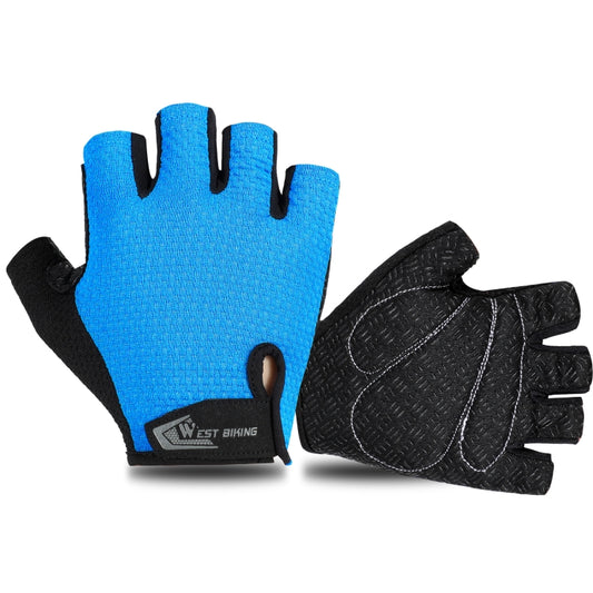 WEST BIKING YP0211218 Cycling Breathable Short Gloves Non-Slip Half Finger Gloves, Size: L(Blue) by WEST BIKING