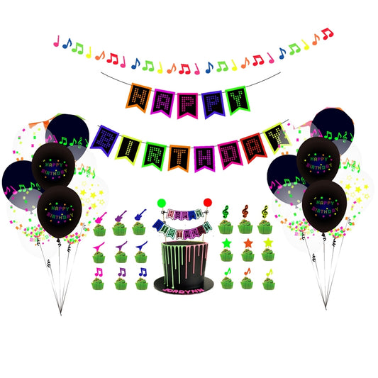 43 In 1 Fluorescent Party Decorations Fluorescent Letters Birthday Pull Flag Cake Insert Balloon Set by bashfashion