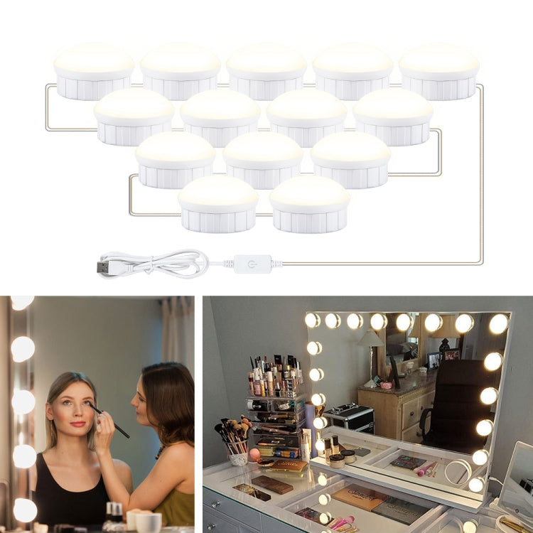 14 LEDs Mirror Front Light Dimmable Makeup Mirror USB Touch Control Light(White Light) by bashfashion