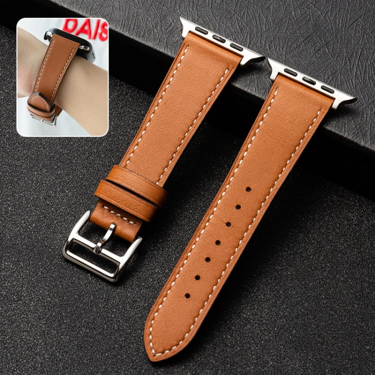 Cowhide Leather Strap Watch Band For Apple Watch Series 9&8&7 41mm / SE 3&SE 2&6&SE&5&4 40mm / 3&2&1 38mm(Caramel Brown) by bashfashion