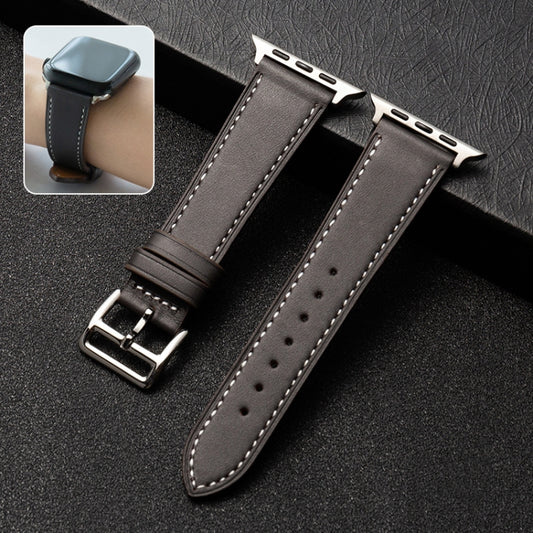 Cowhide Leather Strap Watch Band For Apple Watch Series 9&8&7 41mm / SE 3&SE 2&6&SE&5&4 40mm / 3&2&1 38mm(Dark Brown) by bashfashion