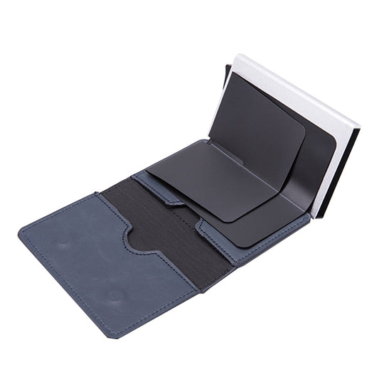 Automatic Cartridge Male Ladies Stainless Steel Credit Card Package RFID Business Card Box(Blue) by bashfashion