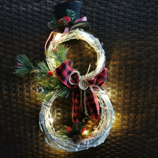 Christmas Vine Ring With Lights Pendant Christmas Tree Garland Home Decoration Props(Black Red Grid) by bashfashion