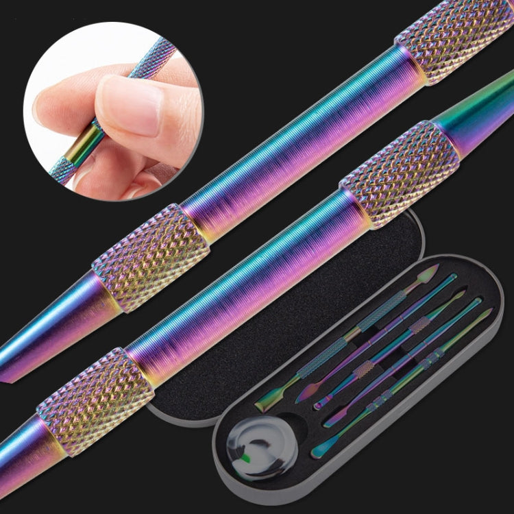 Nail Art Tool Set Smoke Cream Spoon Stainless Steel Steel Push Smoke Oil Spoon, Specification: 5 In 1 Silver by bashfashion