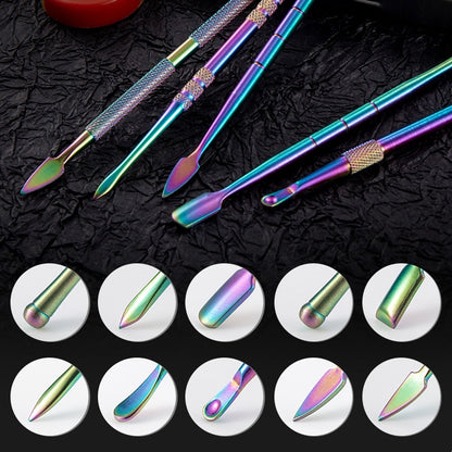 Nail Art Tool Set Smoke Cream Spoon Stainless Steel Steel Push Smoke Oil Spoon, Specification: 5 In 1 Silver by bashfashion