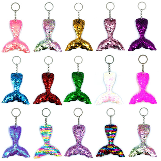 10 PCS Reflective Mermaid Keychain Sequins Mermaid Tail Accessories Car Luggage Pendant(Blue 2) by bashfashion