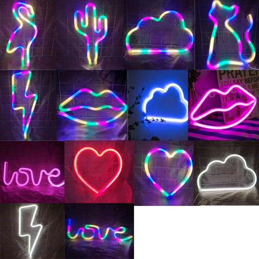 Neon LED Modeling Lamp Decoration Night Light, Power Supply: Battery or USB(Colorful Lip Print) by bashfashion
