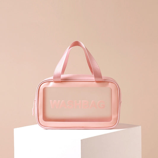 2 PCS Frosted Translucent Waterproof Storage Bag Cosmetic Bag Swimming Bag Wash Bag Pink M 2 Handles by bashfashion