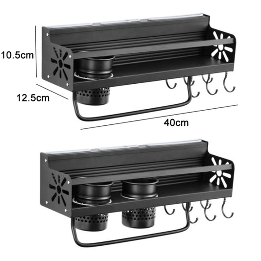 Kitchen Wall Mounted Seasoning Bottle Knife Storage Rack, Specifications A2 40cm Two Cup 6 Hook by bashfashion