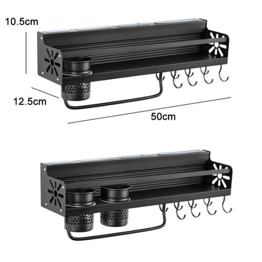 Kitchen Wall Mounted Seasoning Bottle Knife Storage Rack, Specifications B2 50cm Two Cup 8 Hook by bashfashion