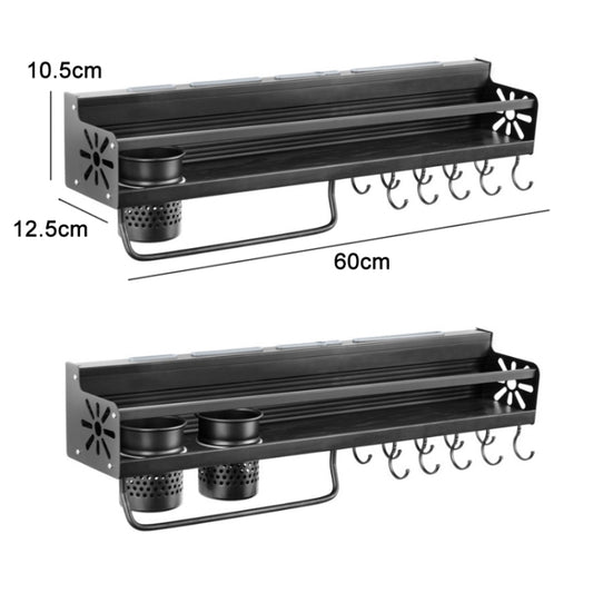 Kitchen Wall Mounted Seasoning Bottle Knife Storage Rack, Specifications C2 60cm Two Cup 10 Hook by bashfashion