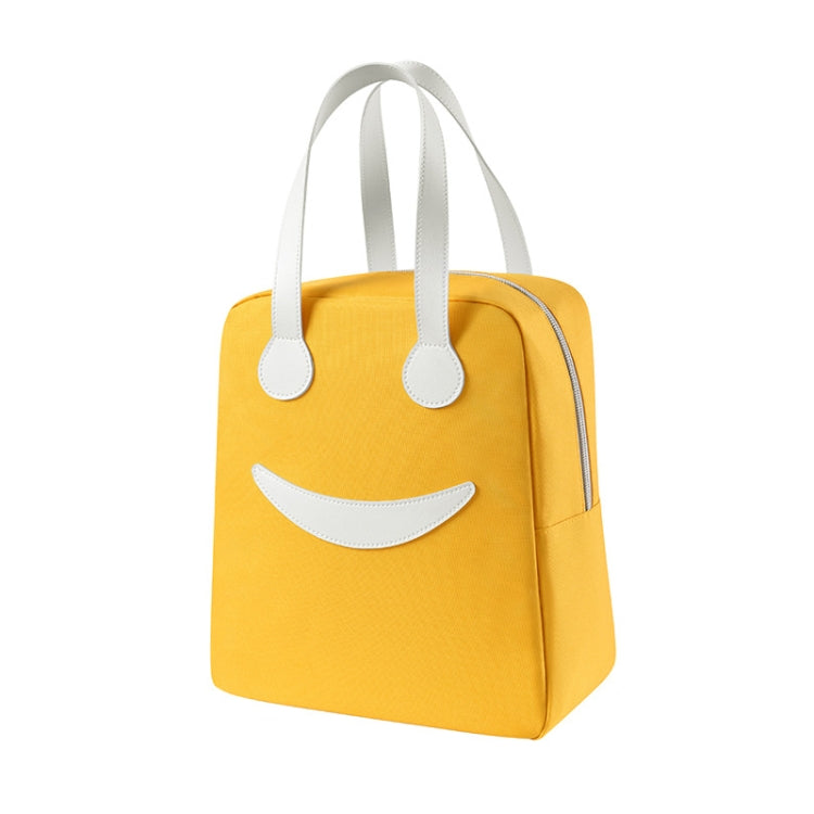 Smile Lunch Bag with Leather Handles, Size: L (Yellow) by bashfashion