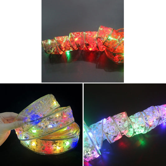 Christmas LED Lights Bronzing Double Ribbon String Lights, Specification: 10m(Gold Color Light) by bashfashion