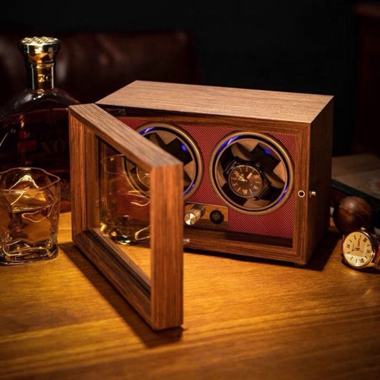 USB Automatic Mechanical Watch Shaker Watch Rotates Places Storage Box, Color: 2 Watches Red by bashfashion