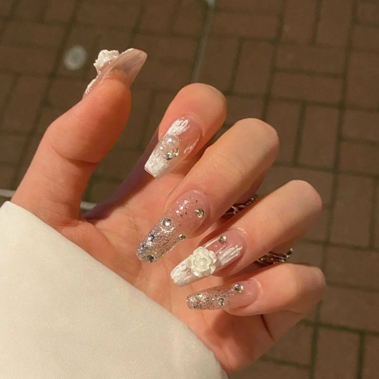 SP0473 30Pcs/Pack 3D Camellia Nail Art Decorative Rhinestones(Colorful White) by bashfashion