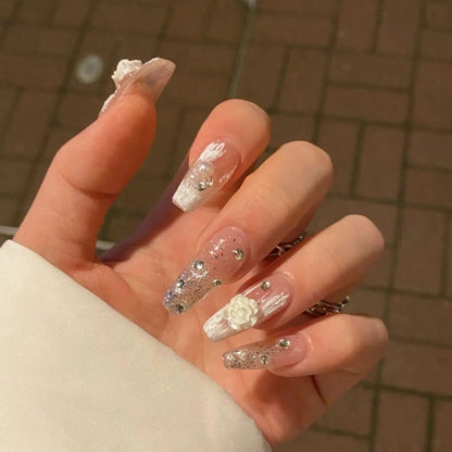 SP0473 30Pcs/Pack 3D Camellia Nail Art Decorative Rhinestones(Colorful White) by bashfashion