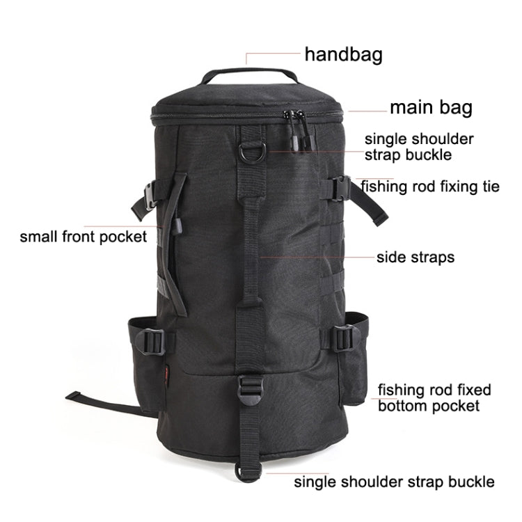 LEO 28085 Cylina Shape Fishing Gear Backpack Fishing Rod Outdoor Shoulder Bag(28085-B Black) by LEO