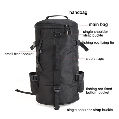 LEO 28085 Cylina Shape Fishing Gear Backpack Fishing Rod Outdoor Shoulder Bag(28085-B Black) by LEO