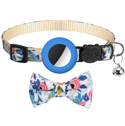 Anti-Lost Printed Bow Pet Collar with Bell for AirTag(Blue) by bashfashion
