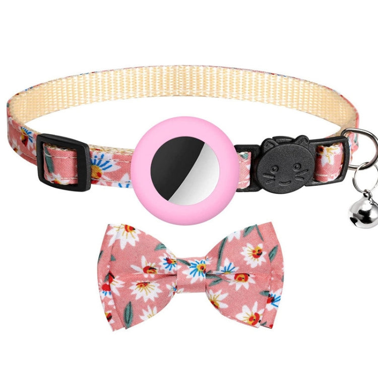 Anti-Lost Printed Bow Pet Collar with Bell for AirTag(Pink) by bashfashion