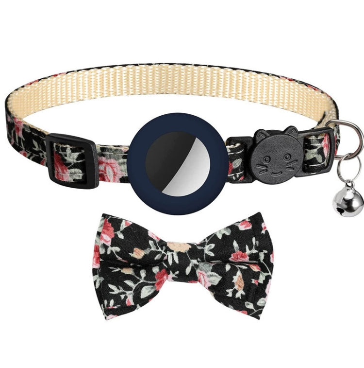 Anti-Lost Printed Bow Pet Collar with Bell for AirTag(Deep Blue) by bashfashion