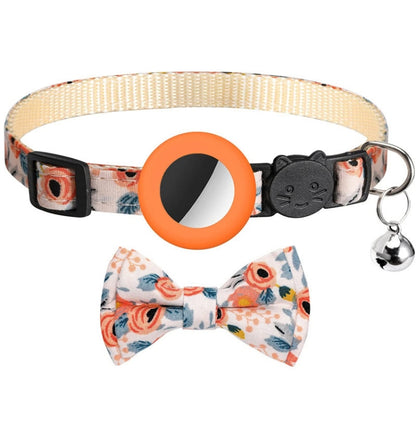 Anti-Lost Printed Bow Pet Collar with Bell for AirTag(Orange) by bashfashion