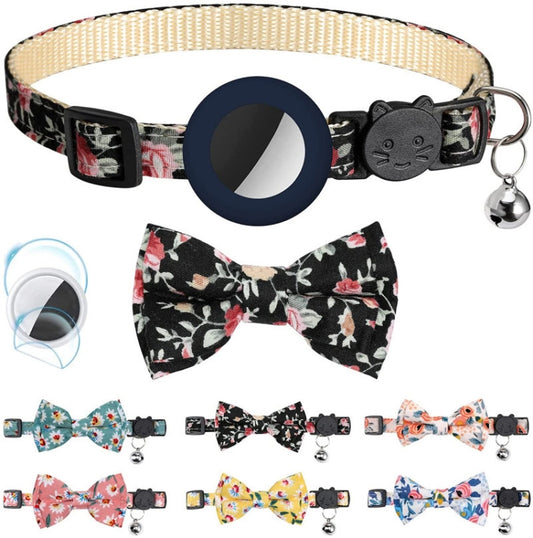 Anti-Lost Printed Bow Pet Collar with Bell for AirTag(Blue) by bashfashion