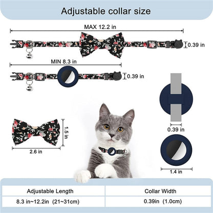 Anti-Lost Printed Bow Pet Collar with Bell for AirTag(Deep Blue) by bashfashion