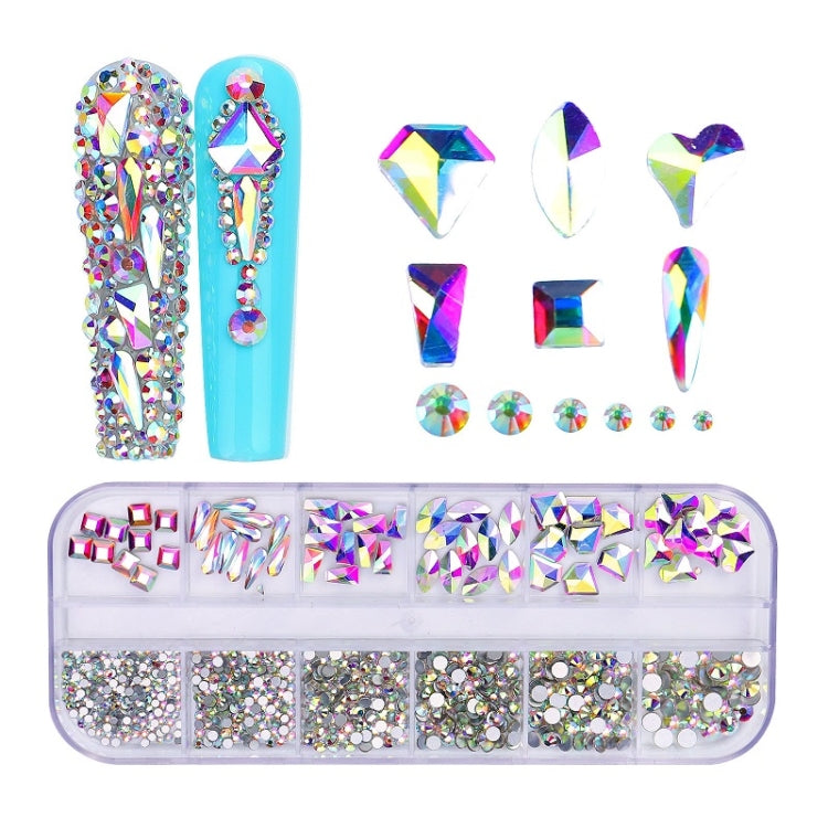 12 Grid Flat Bottom Shaped Nail Rhinestones Nail Decoration, Specification: 04 by bashfashion