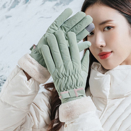1 Pair YR205 Winter Warm Plus Fleece Mouth Driving Riding Sports Gloves, Size: Free Code(Mint green) by bashfashion