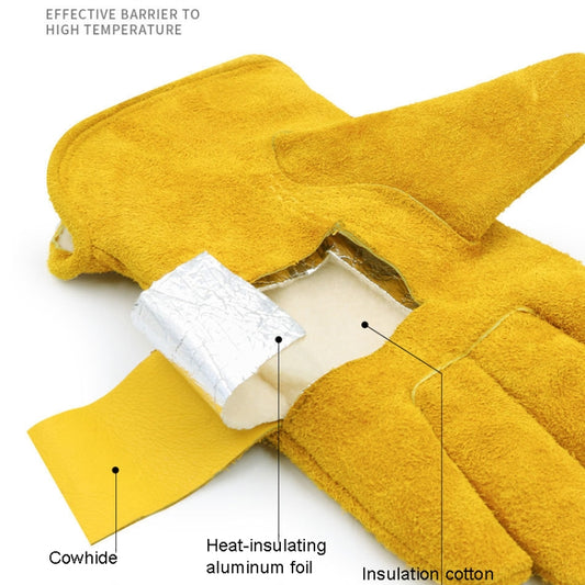 A2421 Cowhide High Temperature Welding Gloves Insulated Aluminum Foil Anti-Heat Gloves(XL Yellow) by bashfashion