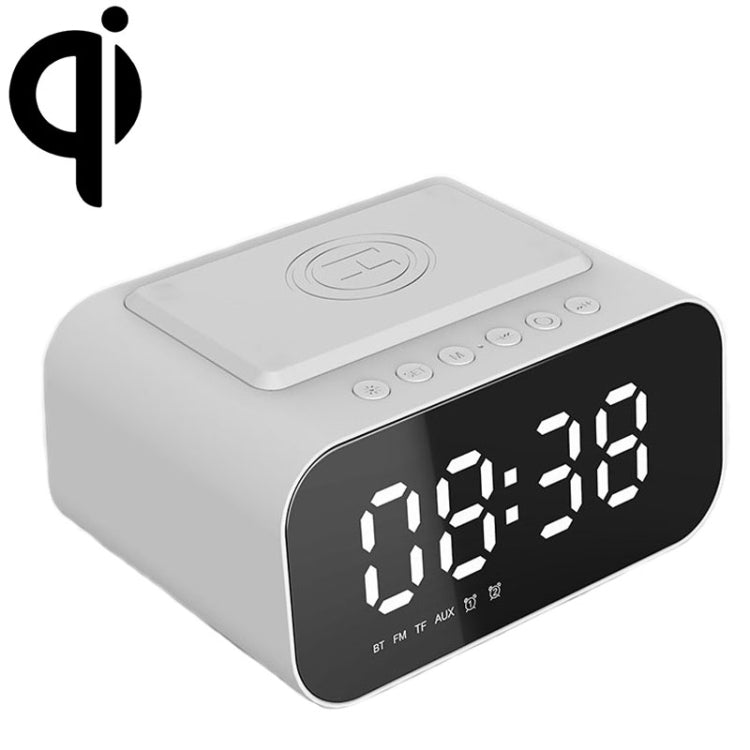 BT510 15W LED Clock Wireless Charging Bluetooth Speaker Multifunctional Smart Mirror Alarm Clock Audio(White) by bashfashion