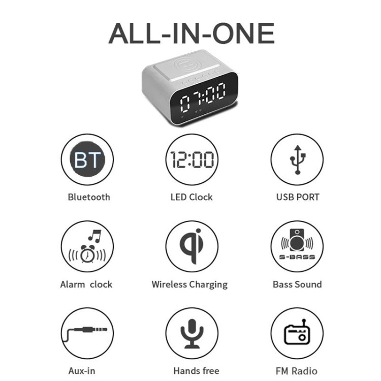 BT510 15W LED Clock Wireless Charging Bluetooth Speaker Multifunctional Smart Mirror Alarm Clock Audio(Iron Black) by bashfashion