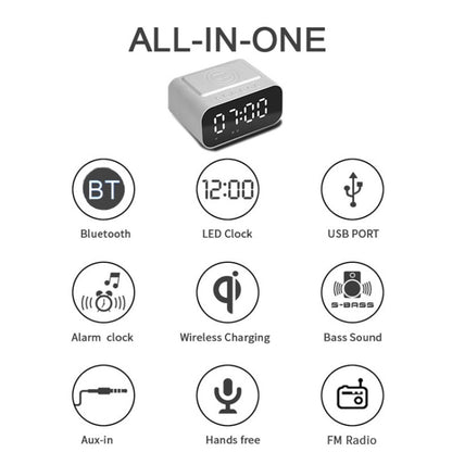 BT510 15W LED Clock Wireless Charging Bluetooth Speaker Multifunctional Smart Mirror Alarm Clock Audio(Iron Black) by bashfashion