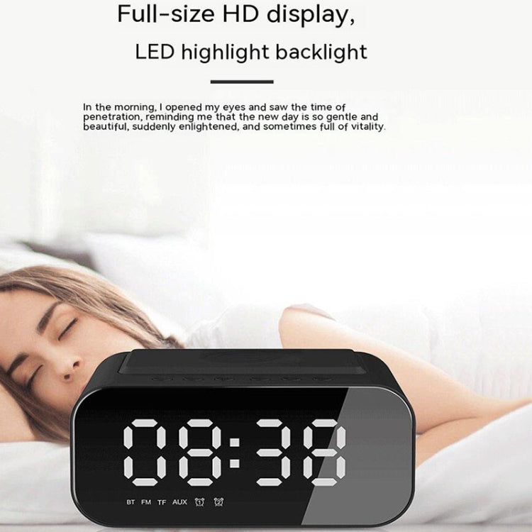 BT510 15W LED Clock Wireless Charging Bluetooth Speaker Multifunctional Smart Mirror Alarm Clock Audio(White) by bashfashion