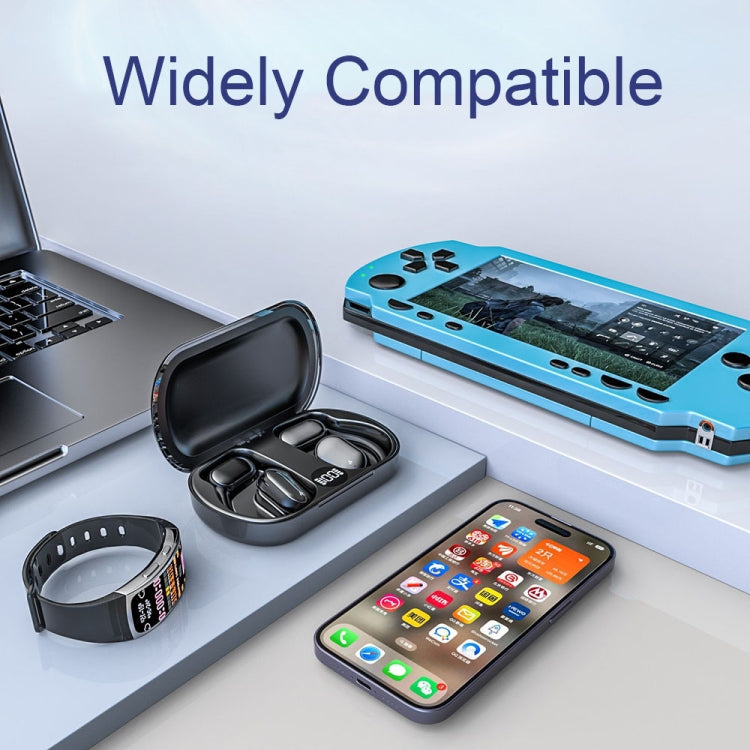 Air Conduction Ear-Hanging LED Digital Display Wireless ENC Noise Reduction Sports Bluetooth Earphones(Black) by bashfashion