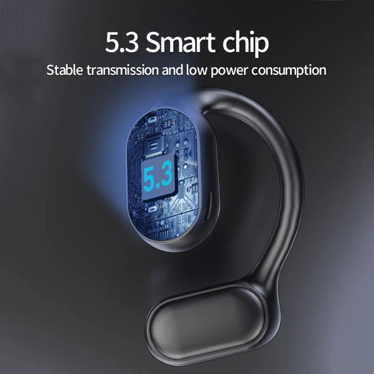 Air Conduction Ear-Hanging LED Digital Display Wireless ENC Noise Reduction Sports Bluetooth Earphones(Black) by bashfashion