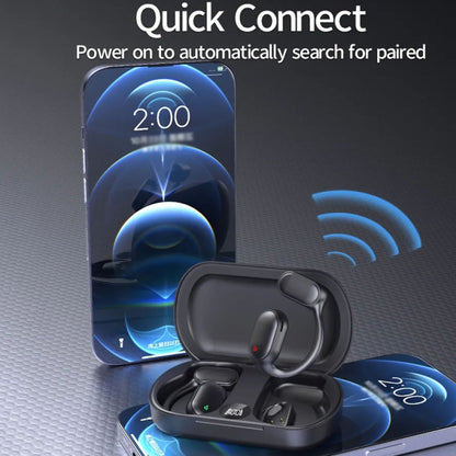 Air Conduction Ear-Hanging LED Digital Display Wireless ENC Noise Reduction Sports Bluetooth Earphones(Black) by bashfashion