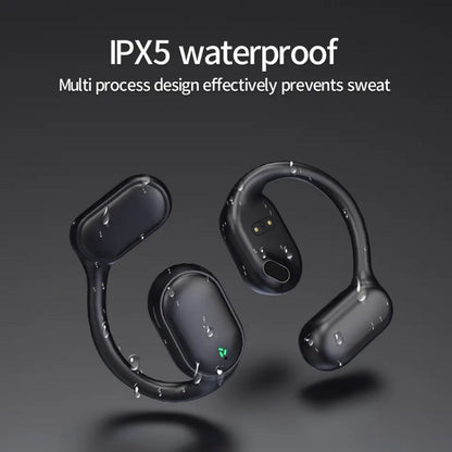 Air Conduction Ear-Hanging LED Digital Display Wireless ENC Noise Reduction Sports Bluetooth Earphones(Black) by bashfashion