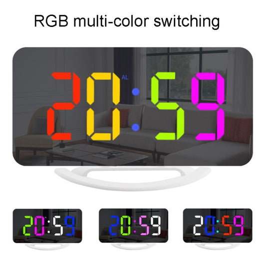 TS-8201 LED Digital Mirror Alarm Clock Big Screen Dual USB Desktop Table Clock, Color: RGB Display White Shell by bashfashion