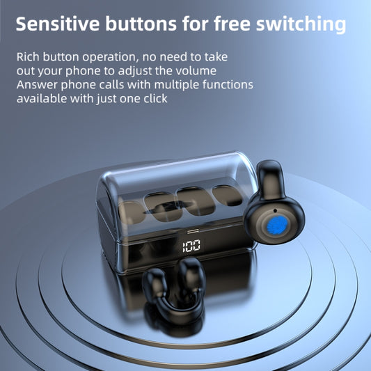 Ear Clip Type Sound Conduction Concept Bluetooth Earphone With Digital Display Charging Compartment(Blue) by bashfashion