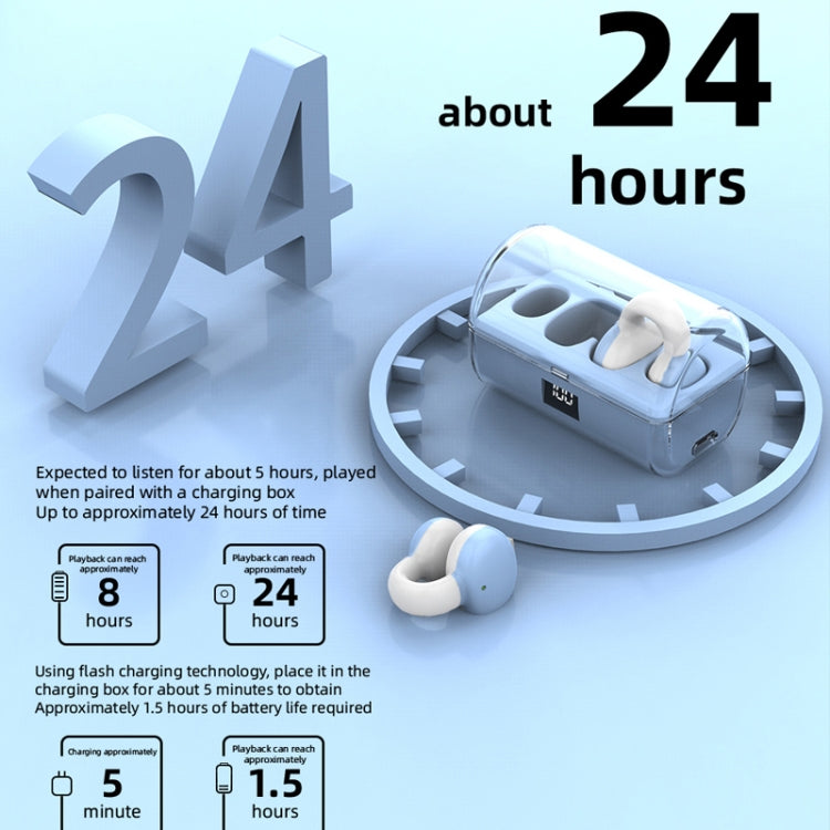 Ear Clip Type Sound Conduction Concept Bluetooth Earphone With Digital Display Charging Compartment(Blue) by bashfashion